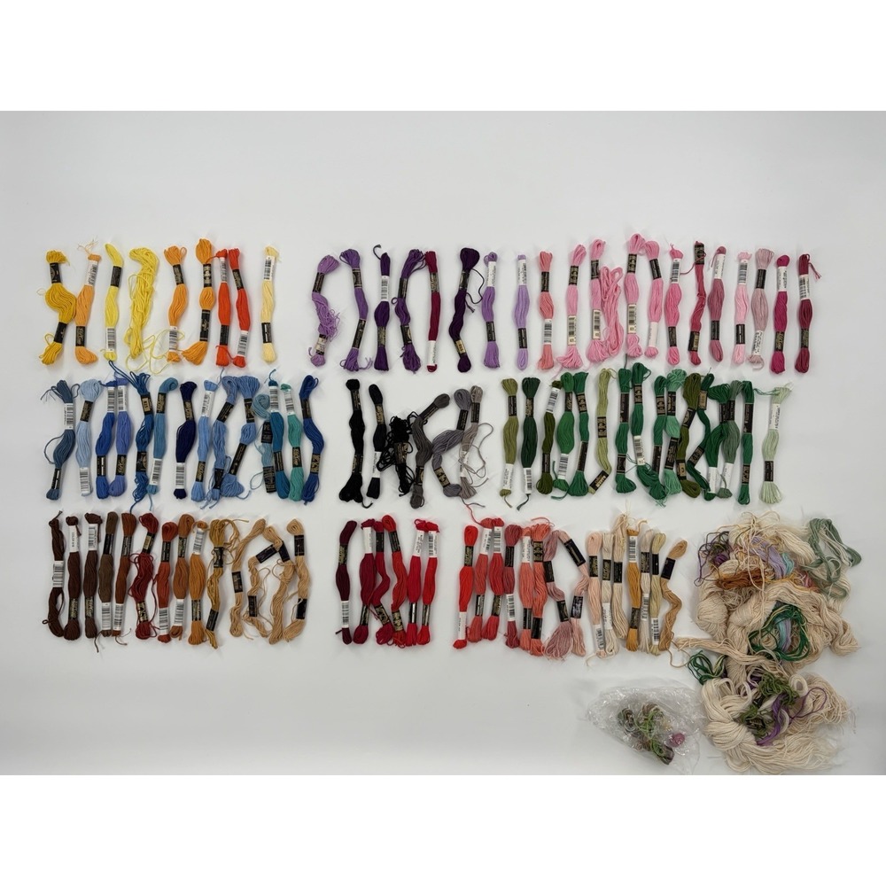 100+ DMC J&P Coats Embroidery Floss Thread Mixed Color Skein Lot Cross Stitch